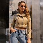 Trench ZIAI Short Fashion Naiste veekindel puuvillane kahe rinnaga trent&scaron;mantlid &uuml;ler&otilde;ivad S k&otilde;rbe