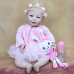 BZDOLL 55 CM Pehme Silikoon Reborn Baby Lisa T&uuml;druk Nukk M&auml;nguasi Elutruu riidest Keha Realistlik 22 Tolli Blondid Juuksed Printsessi roosa kleit Bebe 55cm Doll