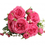 Trendikas kunstlik roos, 5 pead, rebenemiskindel, kergesti hooldatav roosa punane v&auml;rv