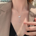 ANENJERY Snhiy CZ sulgedest pika tutiga kaelakee naistele Daami h&otilde;bedased ehted kingitused hulgim&uuml;&uuml;k S-N732 about 45cm