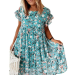 L&uuml;hikeste varrukatega suvekleit naistele Boho lilledega tr&uuml;kitud Sundress Beach Holiday Midi kleidid 3XL helesinine v&auml;rv