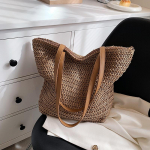 K&auml;sitsi kootud naiste &otilde;lakott Bohemian Summer Fashion Straw Beach Tote kott Reisipoodleja kudumine ostukotid pruun