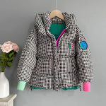 T&uuml;drukute Houndstooth puuvillase polsterdatud mantel talvejope Paksendav puuvillane mantel lastele 120cm must