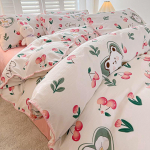 Lillemustriga harjatud kodu voodipesukomplekt Lihtne V&auml;rske Mugav Tekikott koos linakattega Padjap&uuml;&uuml;rid Voodipesu 1.8m 4pcs/sets