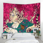 Džunglitiigri illustratsioon retro art deco gobel&auml;&auml;n boho stiilis seinaripp hipi n&otilde;idus ps&uuml;hhedeelne kodukaunistus 90x75cm