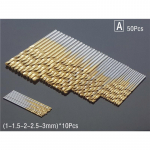 50/60 tk. komplekt 1-3/3,5 mm titaaniga kaetud kiirterasest puuriotsakuga k&auml;sitsi keeratavad puurid &uuml;mmarguse varrega puuride remondit&ouml;&ouml;riistad