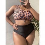 Uus Fat MM Black Leopard Print Vest Sexy Split Bikini T500 0XL