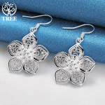 925 Sterling Silver Flower Star Drop K&otilde;rvar&otilde;ngad Ehted 3.90*2.30cm