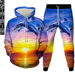 Meeste moe dressikomplektid Shark Dolphin Fish Creative Animal 3D Prindiga riided kapuuts + p&uuml;ksid Naiste vabaaja spordir&otilde;ivad Suurus S-6XL S