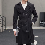 Meeste Trench-mantel, must s&uuml;gistalvine pikk, kaherealine tuulejakk Briti S-6XL 3XL must