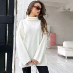 Naiste lihtsad kampsunid avara kaelusega 2023. aasta s&uuml;gistalvine pikkade varrukatega pehmed soojad džemprid vabaaja kootud &uuml;laosaga &uuml;lisuur kampsun, pullover, naiste pull One Size sinine