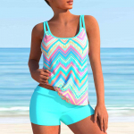 Naiste &otilde;lapaeltega ujumistrikoo Rainbow Bar Print Bikini Tankini ujumistrikoo S sinine