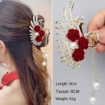 Flocking Rose Peacock Half Lips Juukseklamber punane