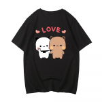 Kawaii Karu Panda Bubu ja Dudu T-s&auml;rgid Hoiavad Armastusega K&auml;est T-s&auml;rk 100% Puuvillane T-s&auml;rk L&uuml;hikeste Varrukatega T&uuml;drukute Tr&uuml;kiga T-s&auml;rgid O-kaelusega Armsad T-s&auml;rgid Vabaaja XS must