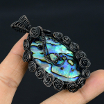 Natural Abalone Shell Gemstone Handmade Copper Wire Wrapped Pendant 2.8 i4o69