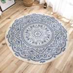 K&auml;sitsi kootud puuvillane linane vaip Retro Bohemian &uuml;mmargune voodi&auml;&auml;rne geomeetriline p&otilde;randamatt elutuba Kodukaunistus Boho Mandala tutivaip 120*120cm