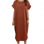 Naiste suvekleit l&uuml;hikeste varrukatega, kaelusega, sirge, l&otilde;hestatud &auml;&auml;r, pehme, hingav, suures suuruses vabaaja midi-reisikleit s&auml;&auml;re keskele L