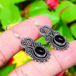 Natural Black Onyx Gemstone Handmade 925 Sterling Silver Earring 1.77 l7l69