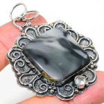 Natural Ocean Fume Agate, Topaz Gemstone 925 Sterling Silver Pendant 2.52 n7l34