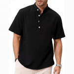 Meeste puuvillane linane Henley s&auml;rk vabaaja n&ouml;&ouml;biga alla l&uuml;hikeste varrukatega topsid s&auml;rgid suvised ranna T-s&auml;rgid meestele lahtised kerged hingavad T-s&auml;rgid S must