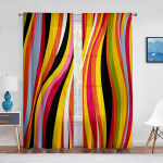 Abstraktne kunst V&auml;rvilised Lained Triibud Geomeetrilised T&uuml;llkardinad elutuppa magamistuppa Dekoor L&auml;bipaistev Voilekardin aknakatted 1 PCS W100XH250cm&Grommet Top black
