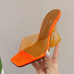 Seksikad leopardteralisest PVC l&auml;bipaistvad sussid naistele, slaidid, muulad, gladiaatori želeesandaalid, suvised avatud varbaga l&auml;bipaistvad k&otilde;rged kontsad, kingad 40 oranž