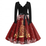 Naiste mood V-kaelusega vabaaja &otilde;hukesed j&otilde;ulutr&uuml;kiga pikkade varrukatega kleidid L