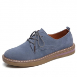 Spring Women Flats Shoes Women Sneakers Leather Suede Lace Up Boat Shoes Round Toe Flats Moccasins Oxford For Women 39 sinine
