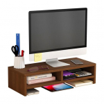 Puidust arvuti k&otilde;rgendatud p&uuml;stikuga monitori p&uuml;stik koos hoiukambriga Lihtne paigaldamine kontorilaua hoiuruumi korraldaja S&uuml;learvuti Dual Layer pruun