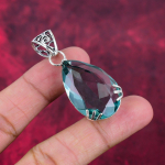 Aqua Apatite ripats, 925 tahke h&otilde;bedane ripats, k&auml;sitsi valmistatud kalliskivist ehted, kingitused naisele uhiuus ripats 2.08 Inches