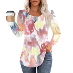 Pikkade varrukatega s&auml;rgid naiste topid Riietavad vabaaja pluusid, plisseeritud kaelusega tuunikatopsid XXL roosa