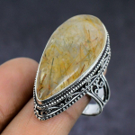 Golden Rutile Gemstone 925 Sterling Silver gift Jewelry Ring Size 9 m1U97