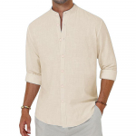 Meeste puuvillased linased s&auml;rgid c n&ouml;&ouml;biga s&auml;rk Henley kraega rannas&auml;rgid Hawaii puhkuse vabaaja topid Mehed S beež
