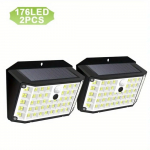 4 tk 176 LED p&auml;ikeseenergiaga v&auml;lisvalgustid p&auml;ikeseenergial t&ouml;&ouml;tavad liikumisanduri tulvavalgustid IP65 veekindlad 3 režiimi seinavalgustid v&auml;lisveranda jaoks 2PCS