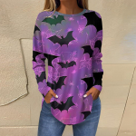 Naiste avara &uuml;mara kaelusega, pikkade varrukatega T-s&auml;rgi s&auml;rk XL lilla