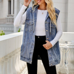 Naiste vaba l&otilde;ikega vintage teksavest kapuutsiga jakk L must