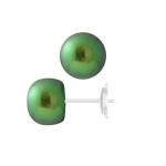Boucles d'Oreilles - PERLINEA - V&eacute;ritables Perles d'Eau Douce 9-10 mm - Vert Intense - Or Blanc 9 Cts - AAA+
