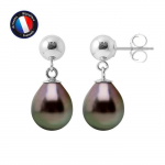 PERLINEA - Boucles d'Oreilles Com&egrave;te - V&eacute;ritables Perles de Culture de Tahiti Ovales 8-9 mm - Argent 925 Milli&egrave;mes - Bijoux Femme