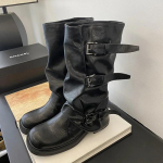 Vintage Naiste L&auml;&auml;ne Kauboi Saapad Moodne Elegantne Pandlaga Kingad S&uuml;gis Talv Slip-On Daamide Lakoonilised Keskmise S&auml;&auml;rega Saapad 35