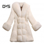 Keskealised naiste mantel udune kunstkarusnahk Slim Fit V kaelus Kuulsuste balli pidulik mantel Elastne v&ouml;&ouml;koht keskmise pikkusega k&uuml;lmakindlad talvised &uuml;ler&otilde;ivad 2XL valge