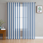 Valge-sinised triibulised geomeetrilised l&auml;bipaistvad kardinad Akende kaunistus k&ouml;&ouml;ki elutuppa magamistuppa Kaasaegsed t&uuml;llkardinad 1 PCS W100XH250cm&Rod Pocket