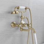 Tuqiu Harjatud Kuldne Vannitoa Vanni Segisti + K&auml;eshoitav Du&scaron;ikomplekt Kuldne Luksuslik Vanni Segistid Seinale Paigaldatav Messing