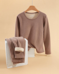 Naiste termoalpakavillast kaheosaline komplekt: Sametise voodriga &uuml;mara kaelusega pullover ja p&uuml;ksid s&uuml;gistalveks XL (100-120) khaki