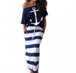 Navy Style Casual Anchor Print T-s&auml;rgi ja seeliku komplekt XL