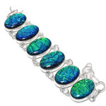 Natural Blue Triplet Opal Gemstone 925 Sterling Silver Bracelet7-8 w8w39