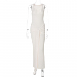 Seksikas Deep V &uuml;hev&auml;rviline perspektiivne varrukateta liibuv lindiga pikk kleit S aprikoosi