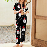 Naiste j&otilde;uluprintidega pidžaamakomplekt Naiste l&uuml;hikeste varrukatega pikad p&uuml;ksid Kaheosaline komplekt n&ouml;&ouml;pidega koduriided XL