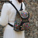 Naiste seljakott l&otilde;uendist etnilise stiiliga tikitud lillekott Seljakott seljakott T&auml;ielikult sobiv l&otilde;uendist riidest kott koolikott One Size