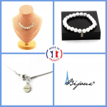 Pierres et Min&eacute;raux. Parure Bracelet Collier 10 perles Howlite 8 mm. Chaine en acier Taille personnalisable.