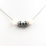 Pierres et Min&eacute;raux. Collier perles Quartz rose + H&eacute;matite 8 mm Chaine en acier inoxydable.